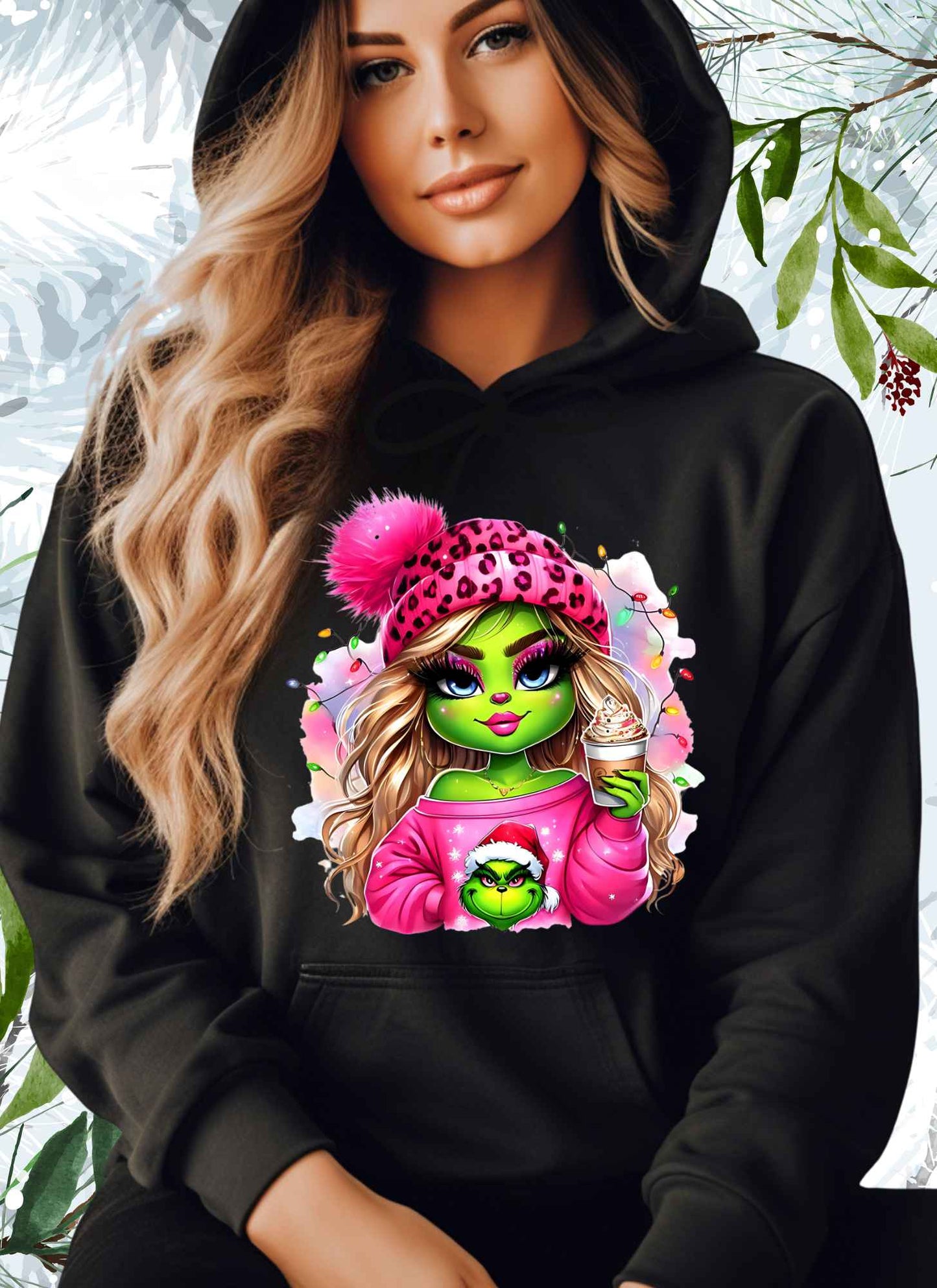 Christmas Green Lady with Monster T-shirt Casual Cotton Top Summer