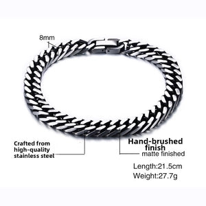 Vintage Men's Cuban Link Bracelet 316L Stainless Steel 8mm 10mm Heavy Duty Matte Brushed Curb Chain
