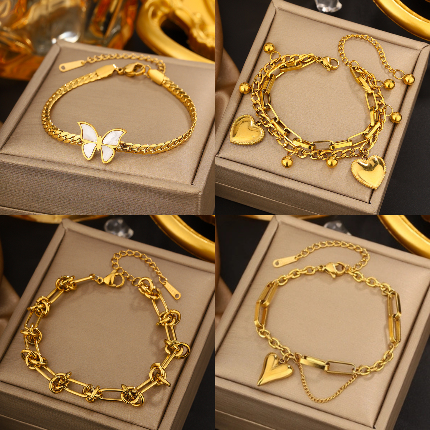 Vintage Stainless Steel Bracelet For Women 18k Gold Plated Butterfly Roman Numeral