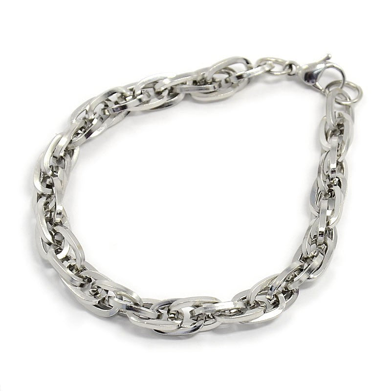 304 Stainless Steel Rope Chain Bracelets, with Lobster Claw Clasps, Stainless Steel, 8-5/8"(220mm); 8mm