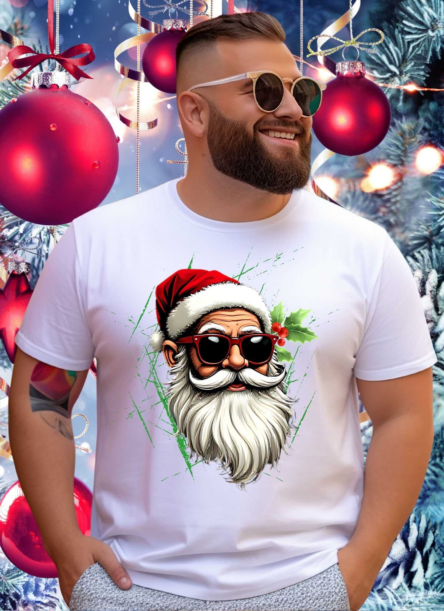 Cool Santa Retro Christmas Statement T-shirt Casual Cotton Top Summer