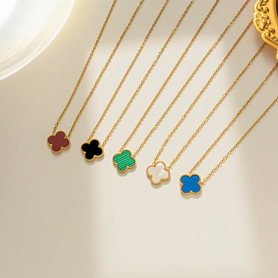 Luxury Stainless Steel Lucky Clover 18K Gold Plated Necklaces – Red, Pink, Black