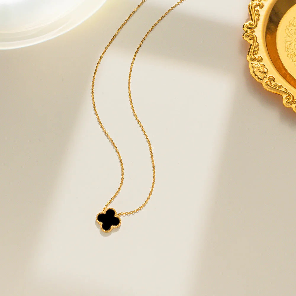 Luxury Stainless Steel Lucky Clover 18K Gold Plated Necklaces – Red, Pink, Black