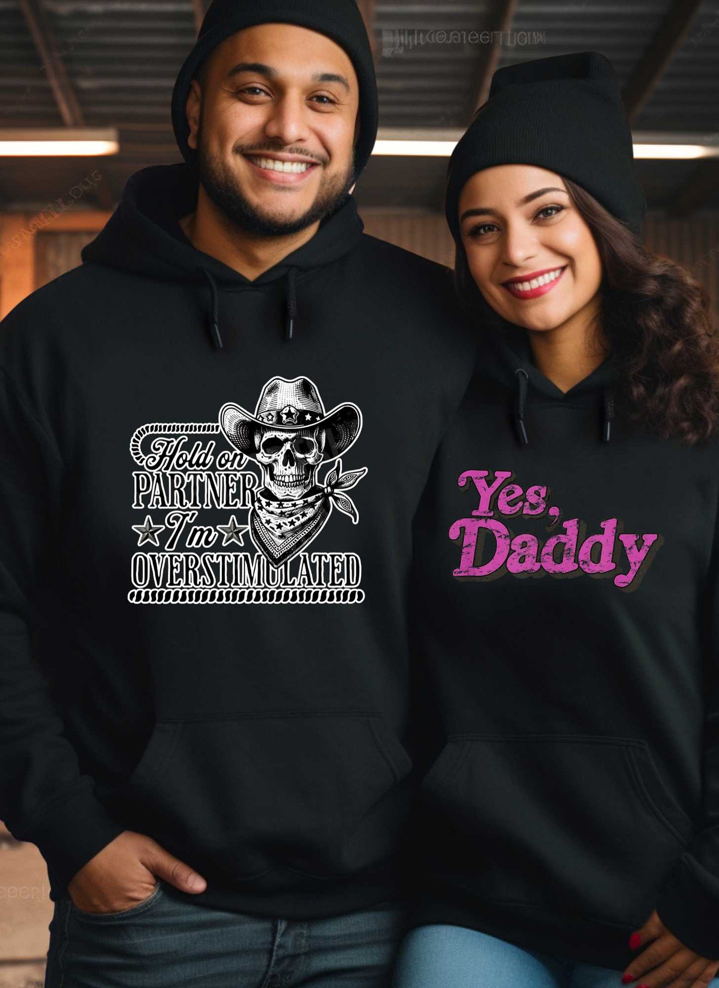Casual men’s and women hoodies with bold slogan print