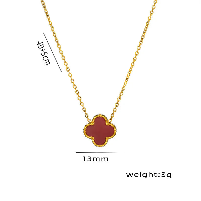 Luxury Stainless Steel Lucky Clover 18K Gold Plated Necklaces – Red, Pink, Black