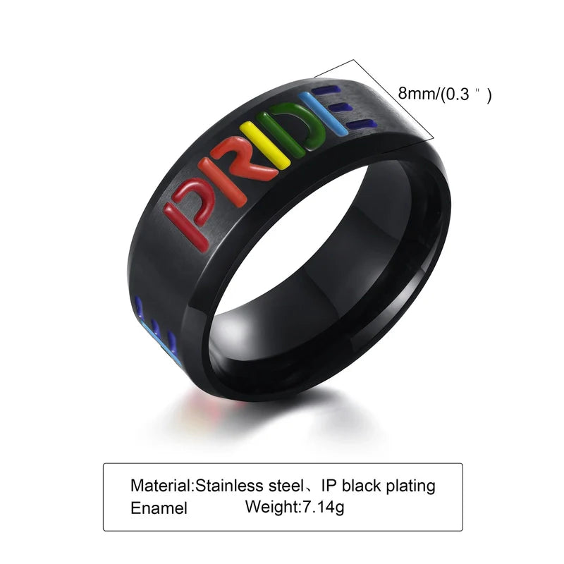 Pride Letters Stainless Steel Ring – Durable Black Plated.