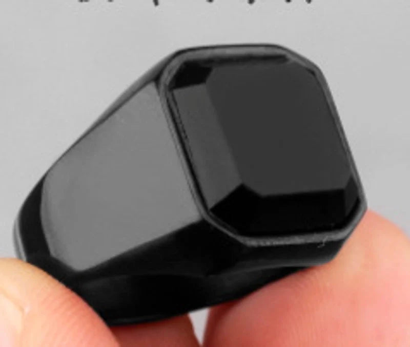 Fashion Square Stainless Steel Inlay Artificial Gemstones Men's Rings