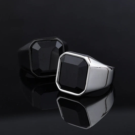 Fashion Square Stainless Steel Inlay Artificial Gemstones Men's Rings