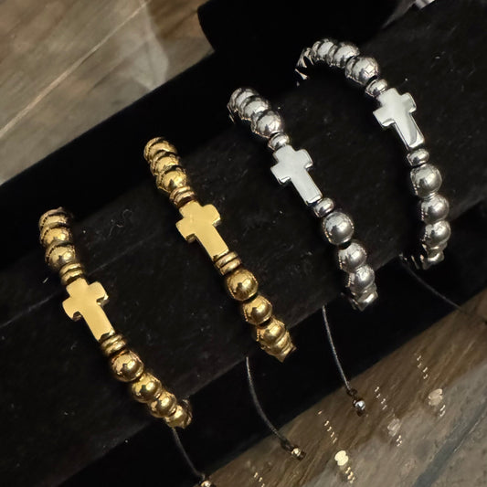 Modern Beaded Bracelet – Gold-Plated Stainless Steel for Men & Women