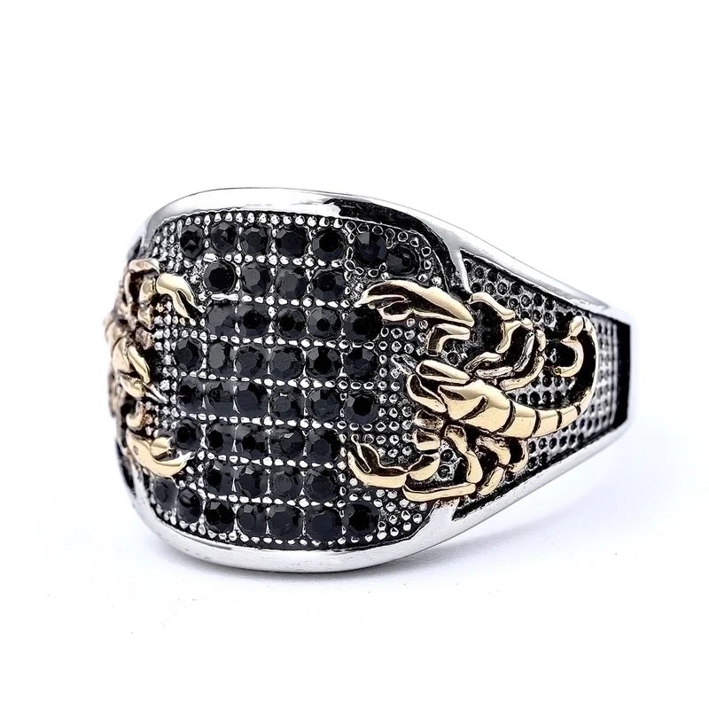 Hip-Hop Punk Streetwear Scorpion 304 Stainless Steel Plating Inlay Artificial Rhinestones Men's Wide Band Ring