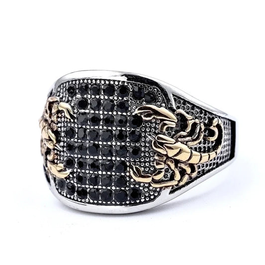 Hip-Hop Punk Streetwear Scorpion 304 Stainless Steel Plating Inlay Artificial Rhinestones Men's Wide Band Ring
