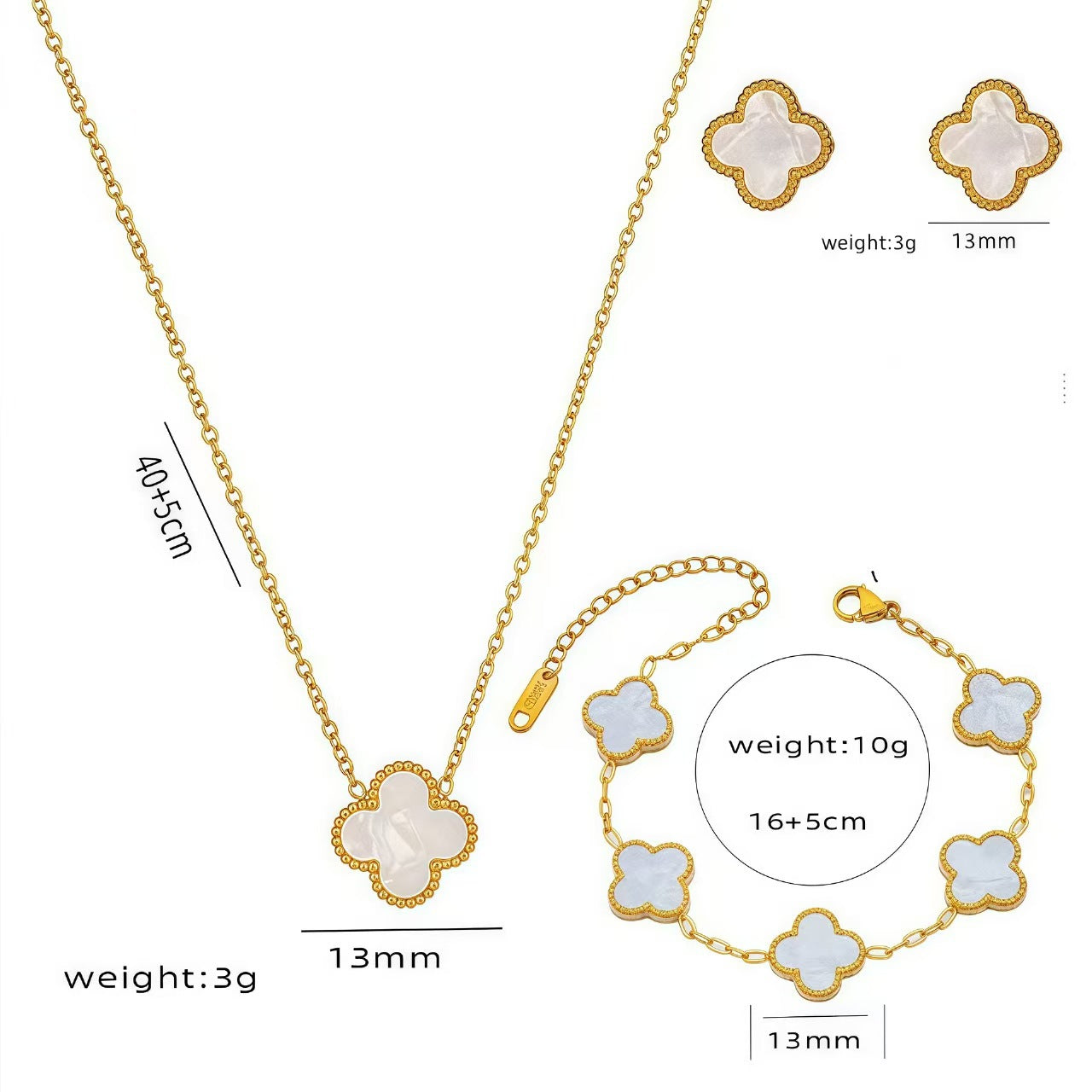 Elegant Four-Leaf Clover Jewelry Set For Women Stainless Steel 18K Gold Plated Necklace Bracelet Earrings
