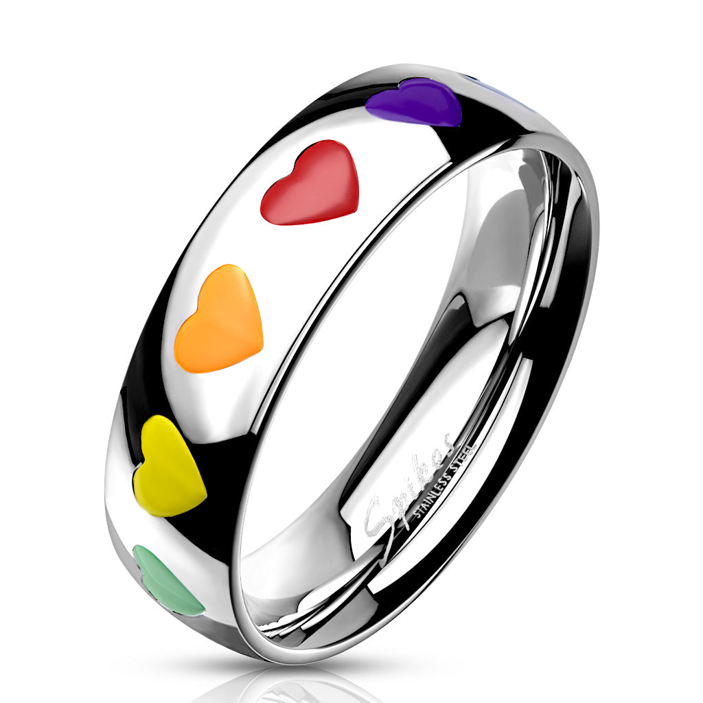 LGBTQ+ Pride Dome Rainbow IP Stainless Steel Couple Ring