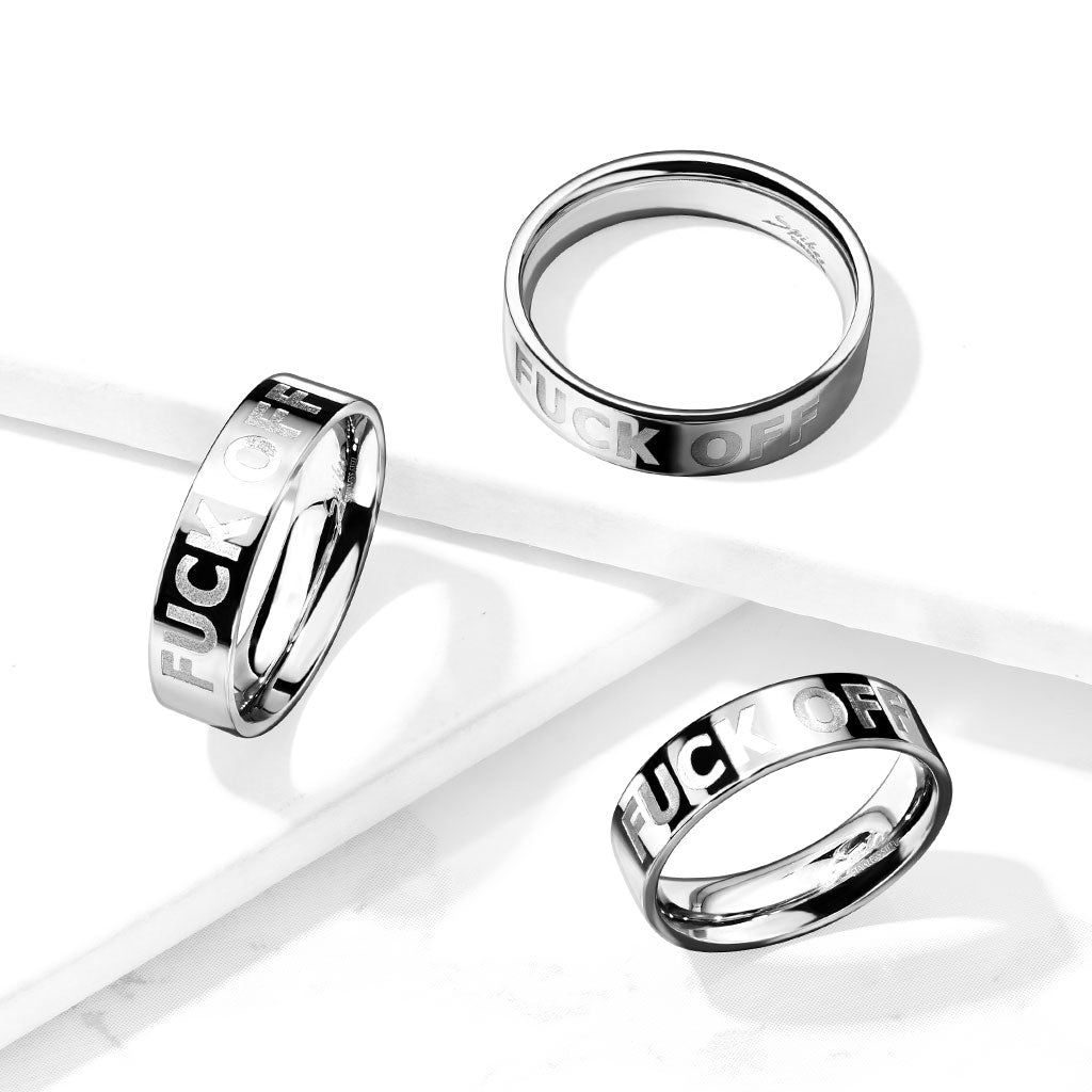 "F-Off" Deep Etched Words Stainless Steel Ring