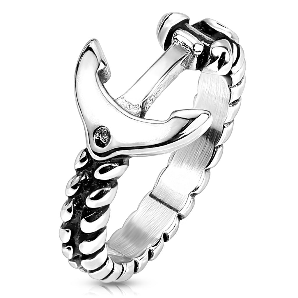 Anchor and Rope Stainless Steel Ring