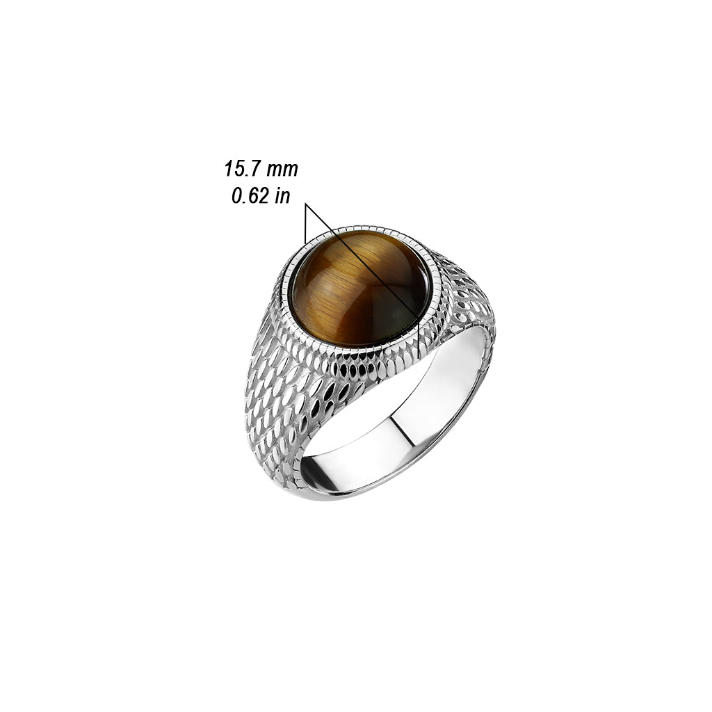 Tiger Eye Stone on Lizard Skin 316L Stainless Steel Ring