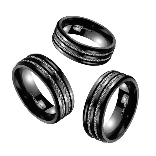 Double Cable Center Black IP Stainless Steel Ring