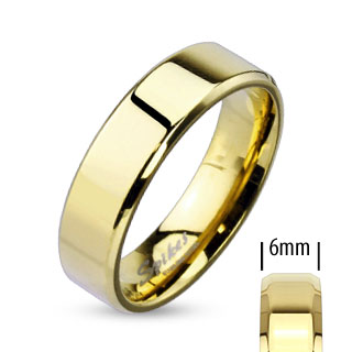 Beveled Edge Flat Band Gold IP Over Stainless Steel Ring