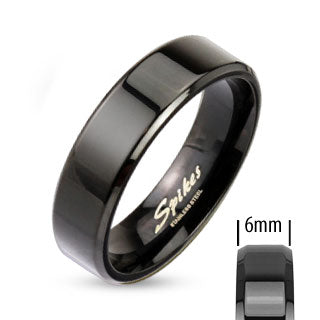 Beveled Edge Flat Band Black IP Over Stainless Steel Ring