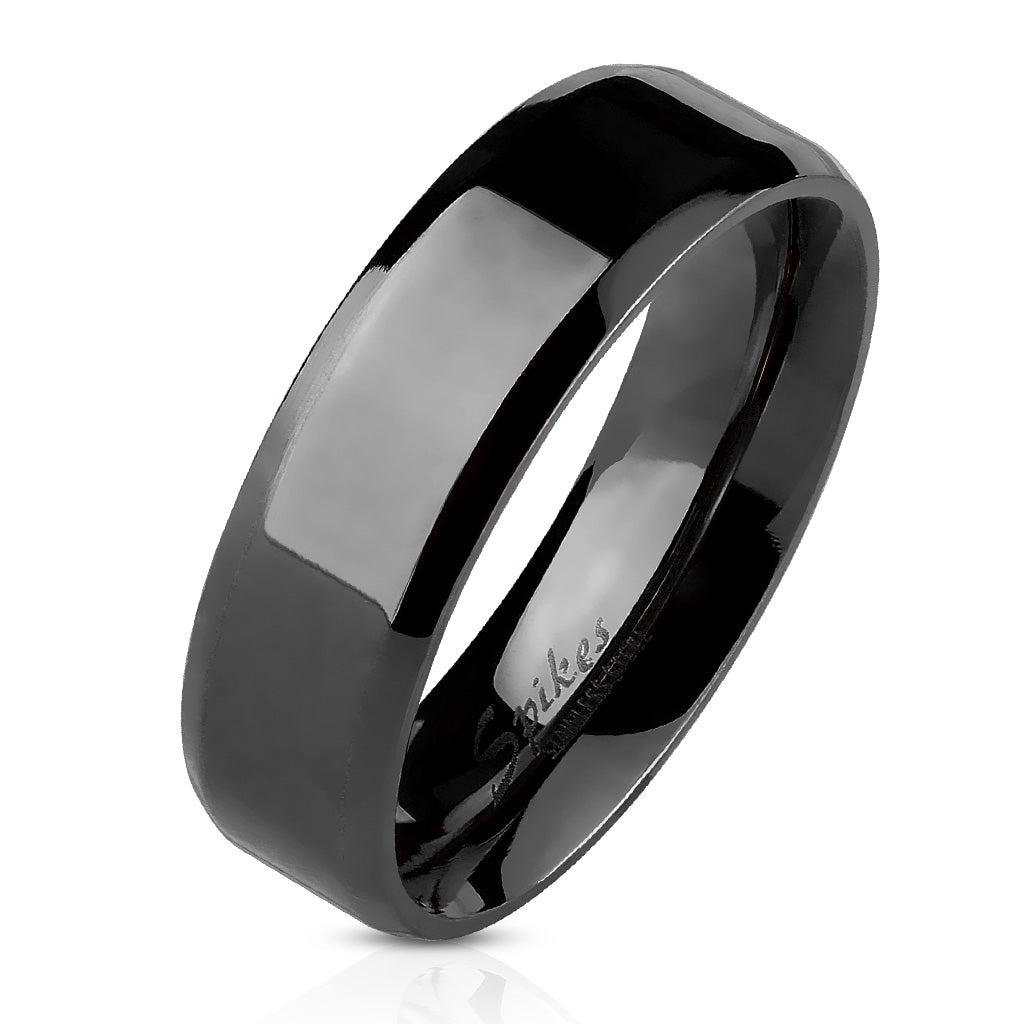 Beveled Edge Flat Band Black IP Over Stainless Steel Ring