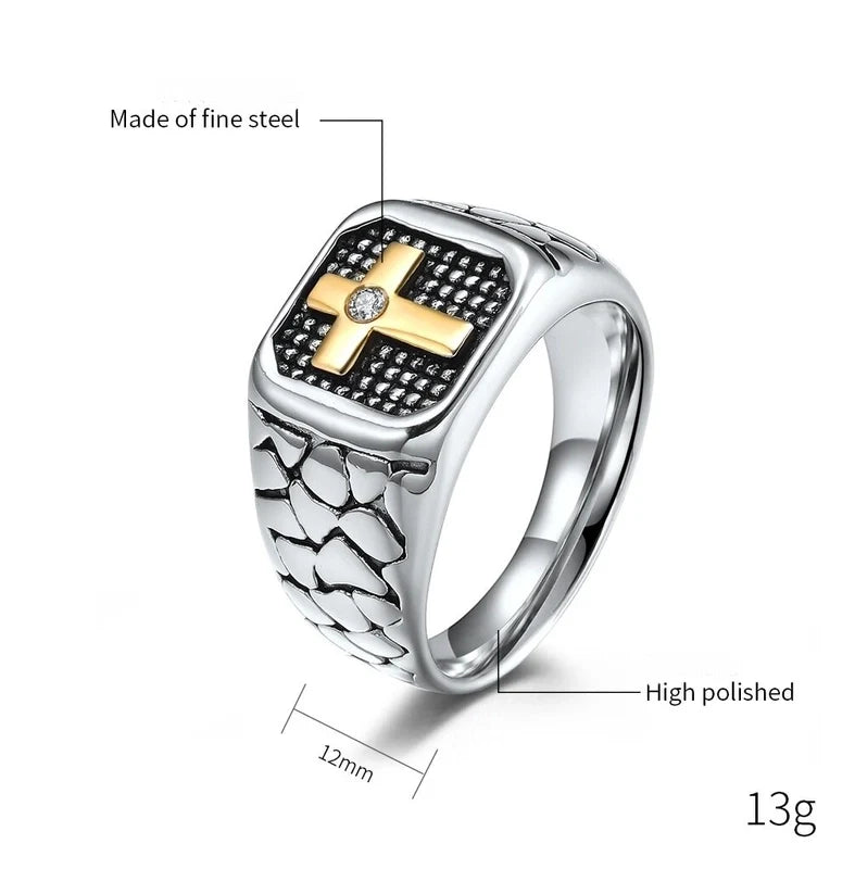 Retro Minimalist Cross 304 Stainless Steel Inlay Rhinestones 18K Gold Plated Unisex Rings