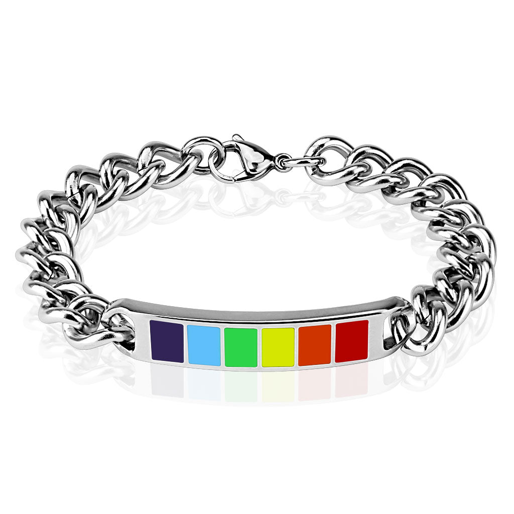 Rainbow Enamel Plate 316L Stainless Steel Chain Bracelet
