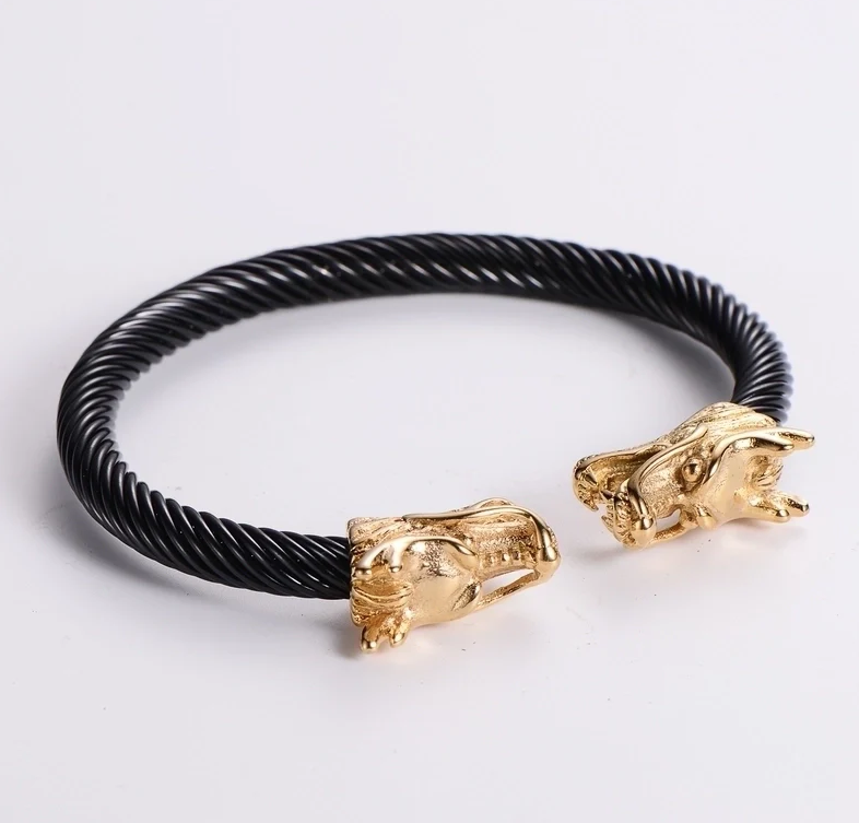 304 Stainless Steel 18K Gold Plated Hip-Hop Inlay Geometric Acrylic Pearl Bangle - Style 15 Golden Gold Head Width 6mm Inner.