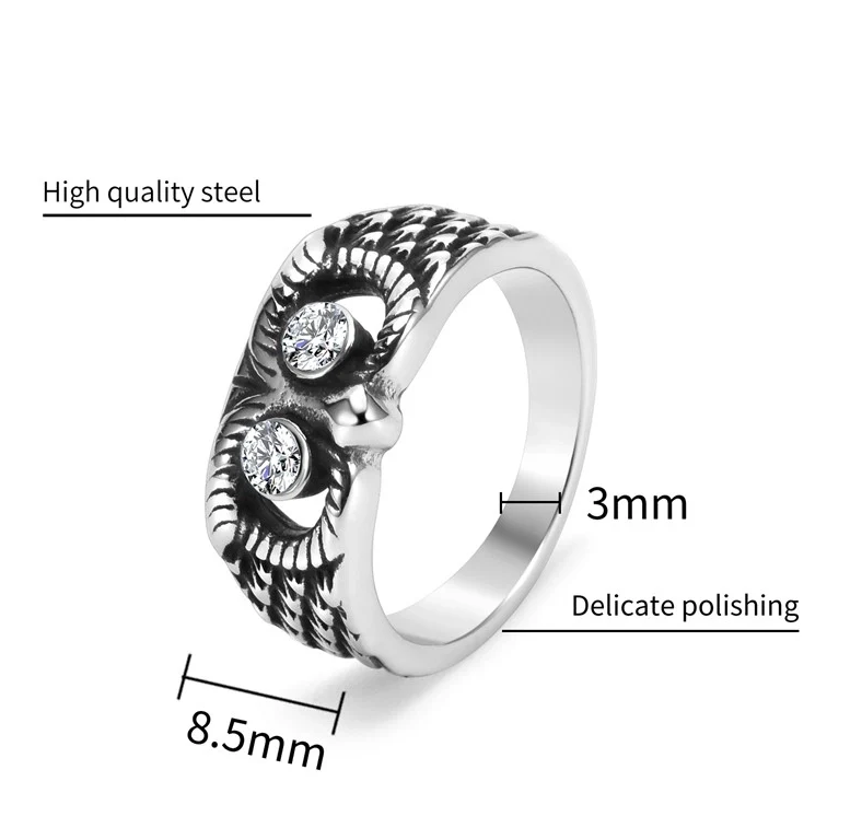 Glam Rock Ethnic Style Owl 304 Stainless Steel Hollow Out Inlay Zircon 18K Gold Plated Unisex Rings