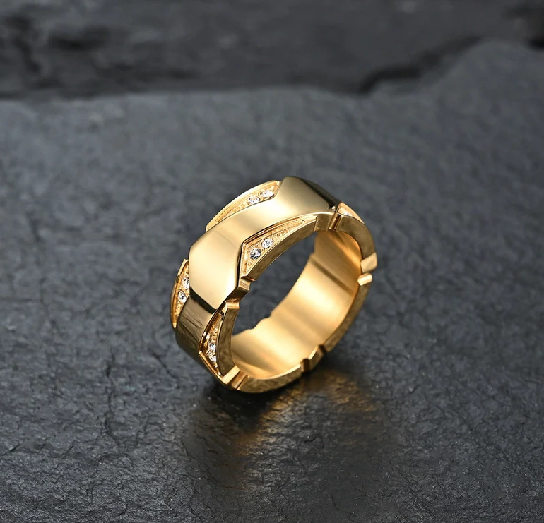 Minimalist Classic Style Solid Color 304 Stainless Steel Plating Inlay Rhinestones 18K Gold Plated Women's Rings
