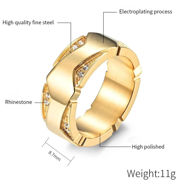Minimalist Classic Style Solid Color 304 Stainless Steel Plating Inlay Rhinestones 18K Gold Plated Women's Rings