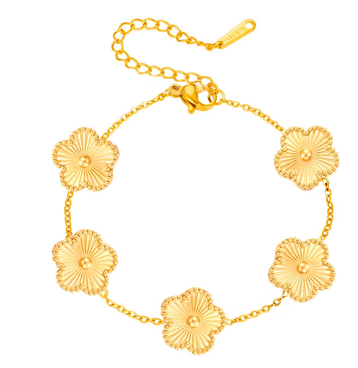 Moderate Luxury Lucky Clover Stainless Steel 18K Gold Plated Bracelet – Red, Pink, Black