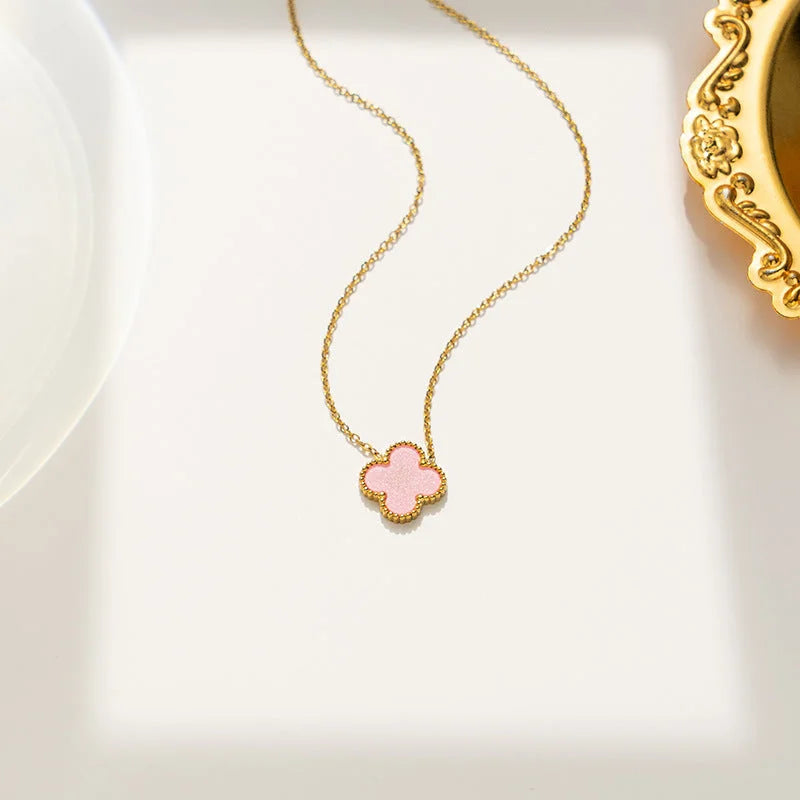Luxury Stainless Steel Lucky Clover 18K Gold Plated Necklaces – Red, Pink, Black