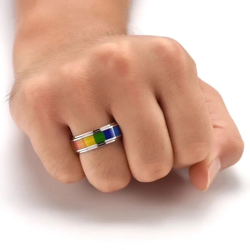 304 Stainless Steel Silver and Black Luxurious Epoxy Stripe Ring – Polished Finish