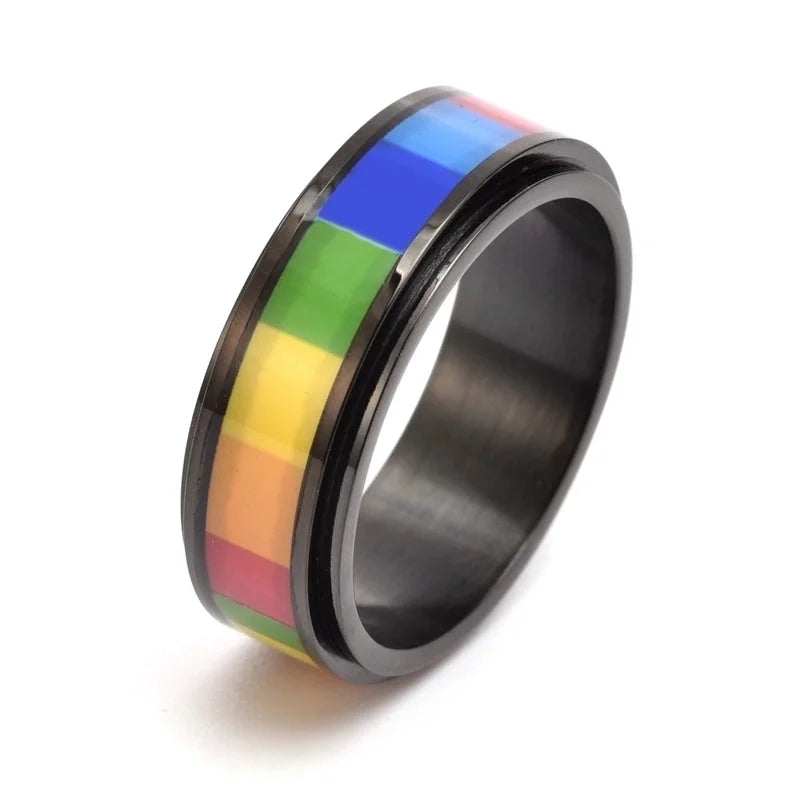 304 Stainless Steel Silver and Black Luxurious Epoxy Stripe Ring – Polished Finish
