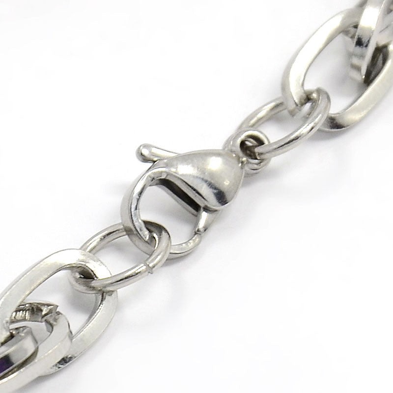 304 Stainless Steel Rope Chain Bracelets, with Lobster Claw Clasps, Stainless Steel, 8-5/8"(220mm); 8mm