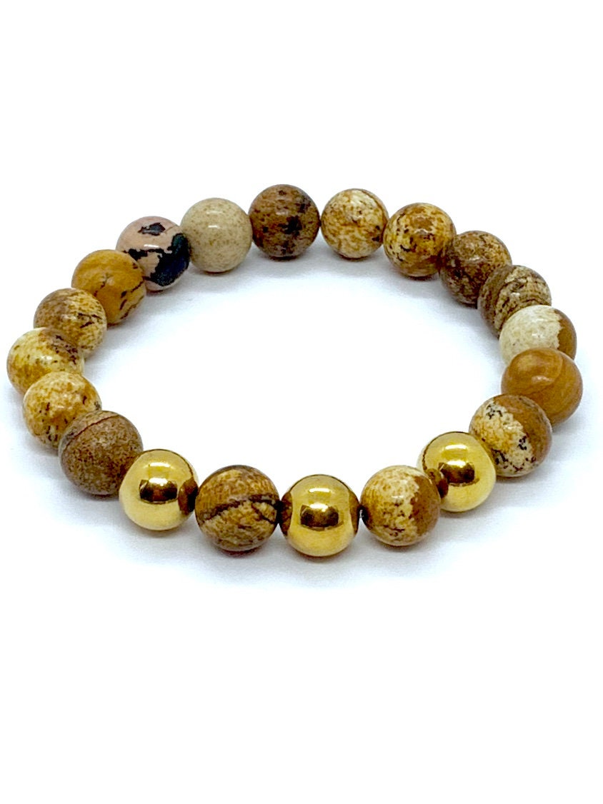Spectacular Natural Gemstone Picture Jasper Unisex Bracelet