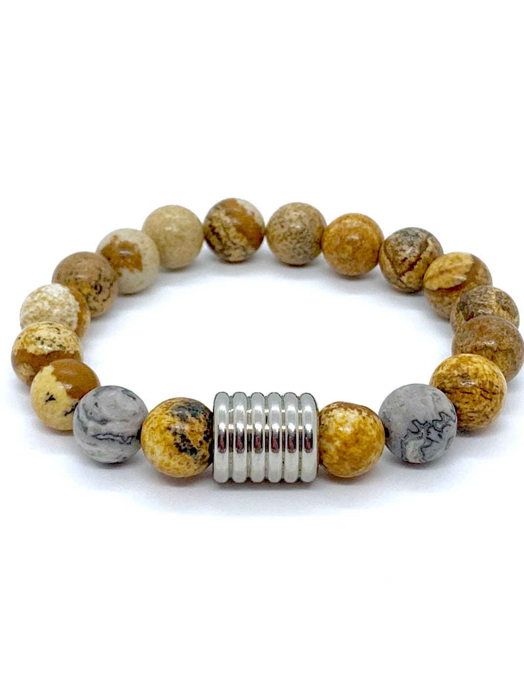 Spectacular Natural Gemstone Picture Jasper Unisex Bracelet