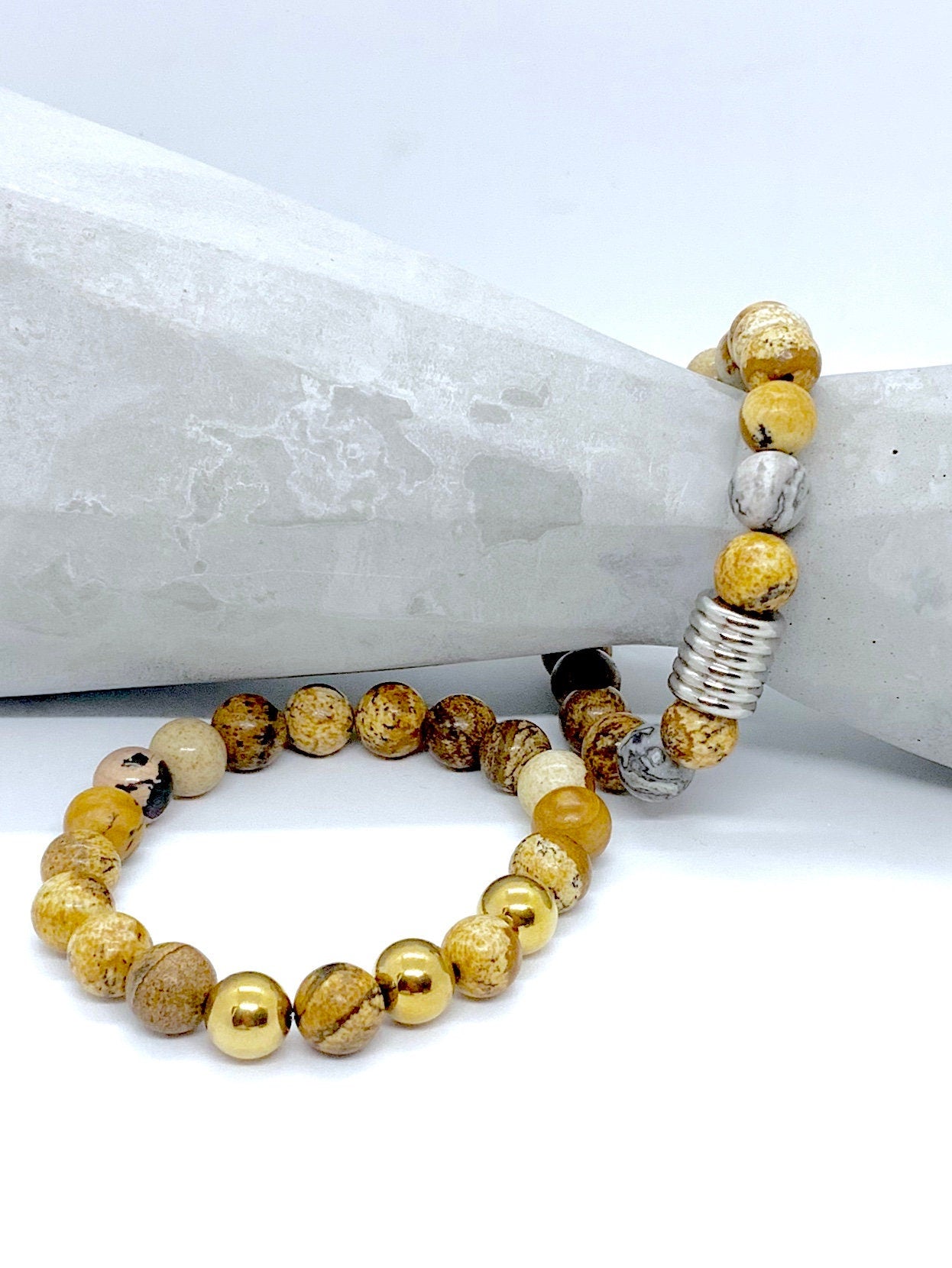 Spectacular Natural Gemstone Picture Jasper Unisex Bracelet