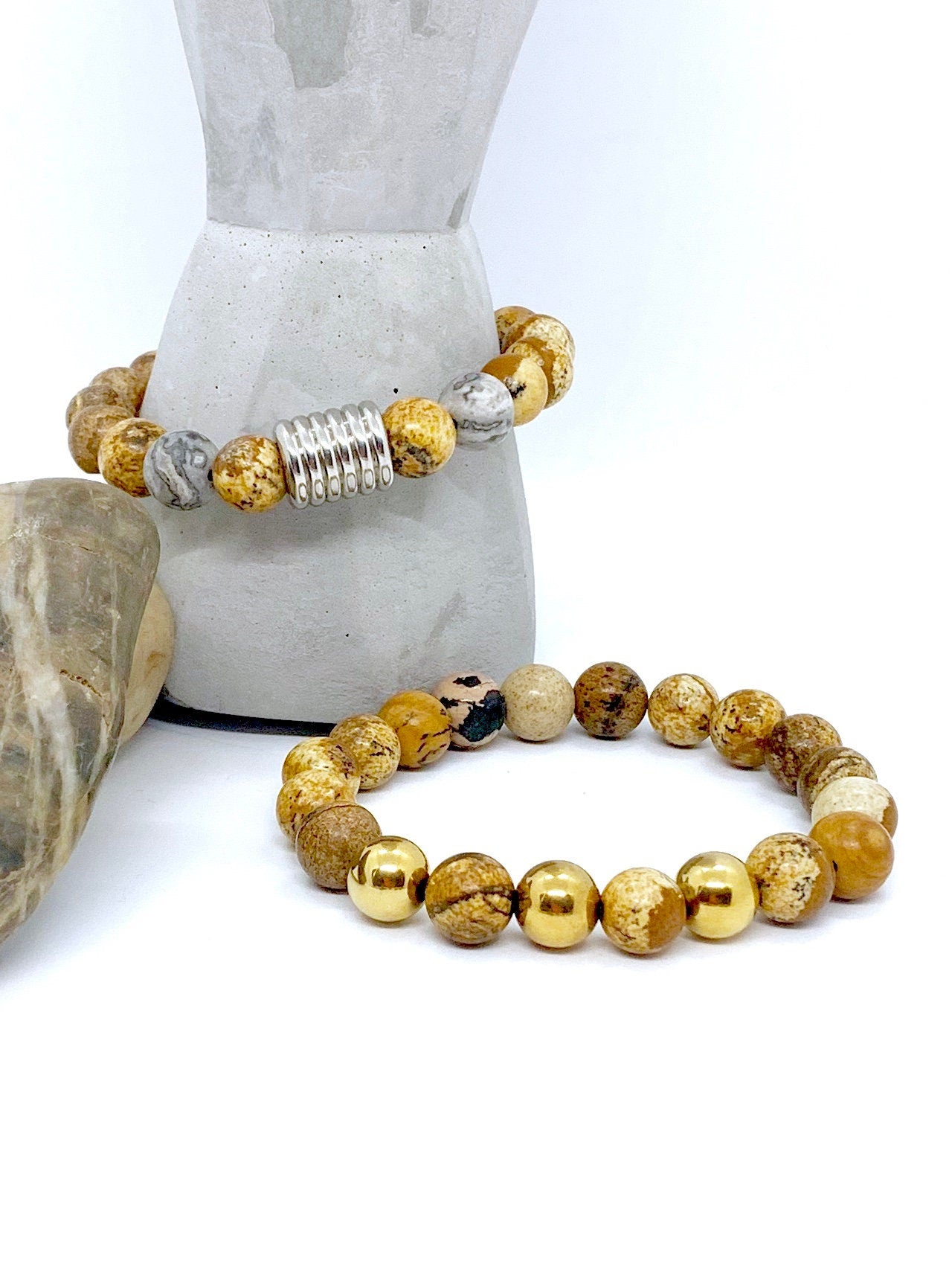 Spectacular Natural Gemstone Picture Jasper Unisex Bracelet
