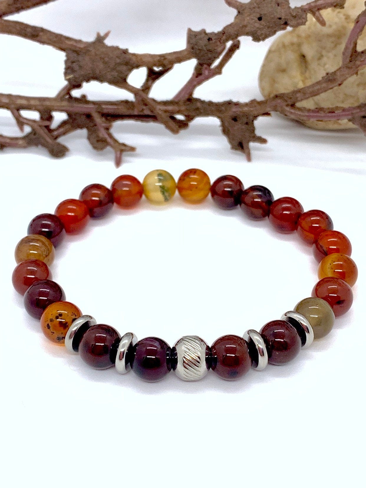Men's Bracelet Red Fire Chocolate - Agate