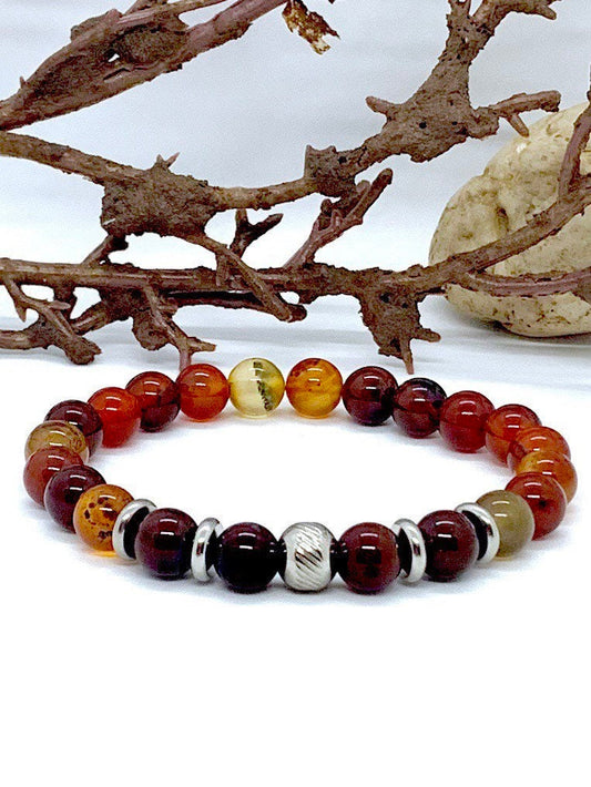 Men's Bracelet Red Fire Chocolate - Agate