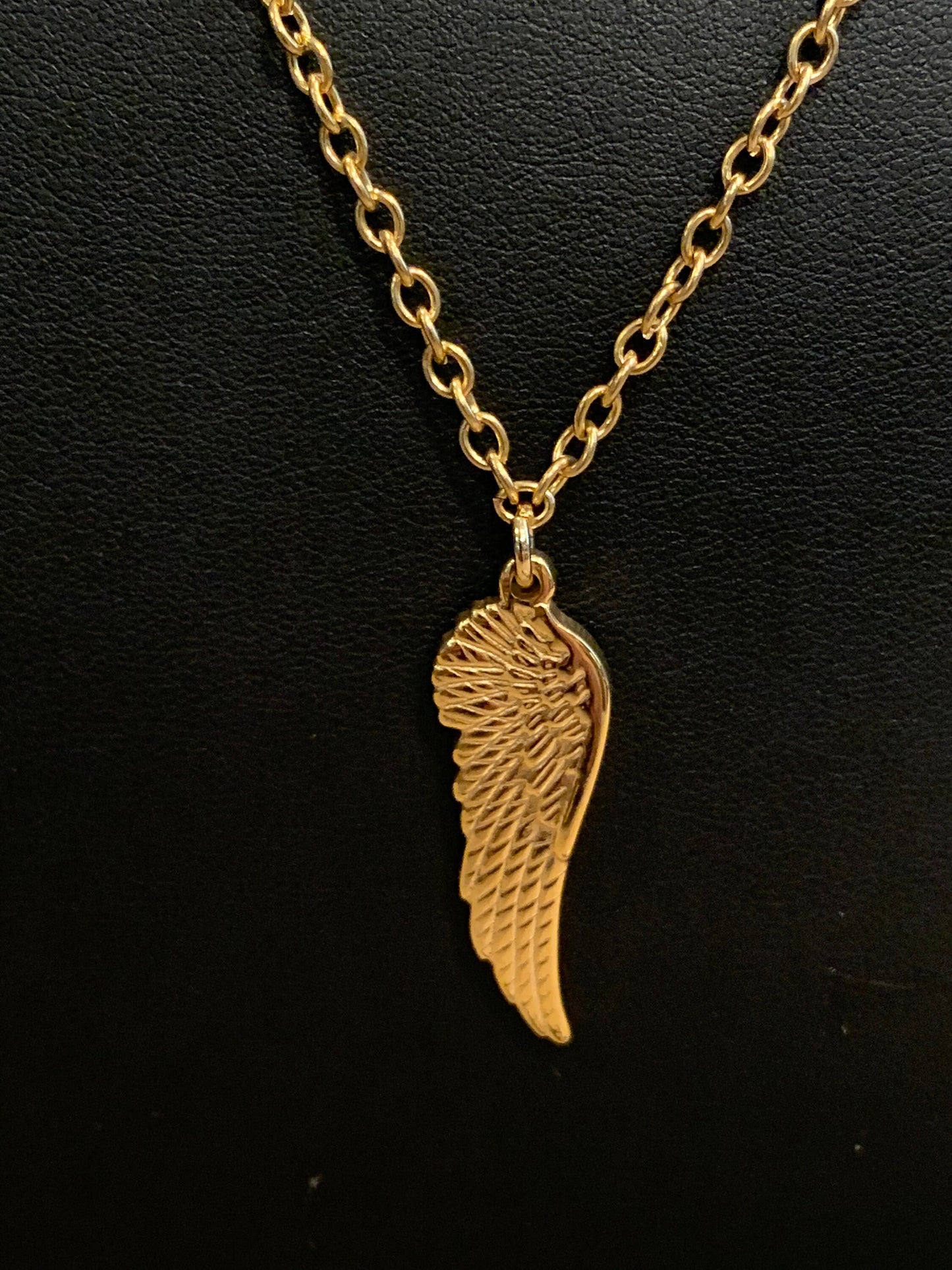 Stainless steel wing necklace, Black, Gold Plated, And Silver, Men’s, Women’s costume size chain.