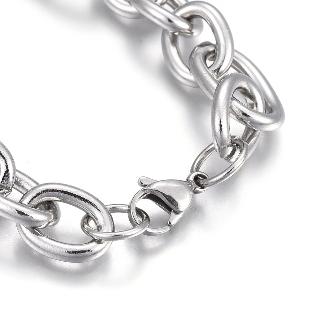 Stainless Steel Cross Chain Bracelets, with Lobster Claw Clasps, Stainless Steel Color - Men - Woman - Kids