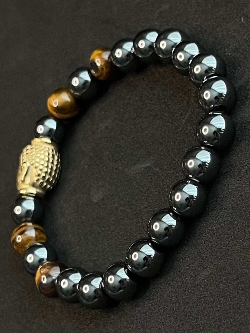 Unisex Buddha head, Tiger Eye - Hematite beats 8mm perfect gift for men and women