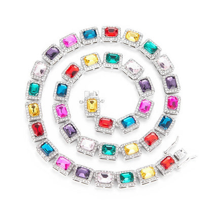 Colorful gemstone necklace on a white background