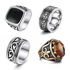 Vintage 316 Stainless Steel Tiger Eye Stone Signet Ring Men's Domineering Hip Hop Celtic Knot