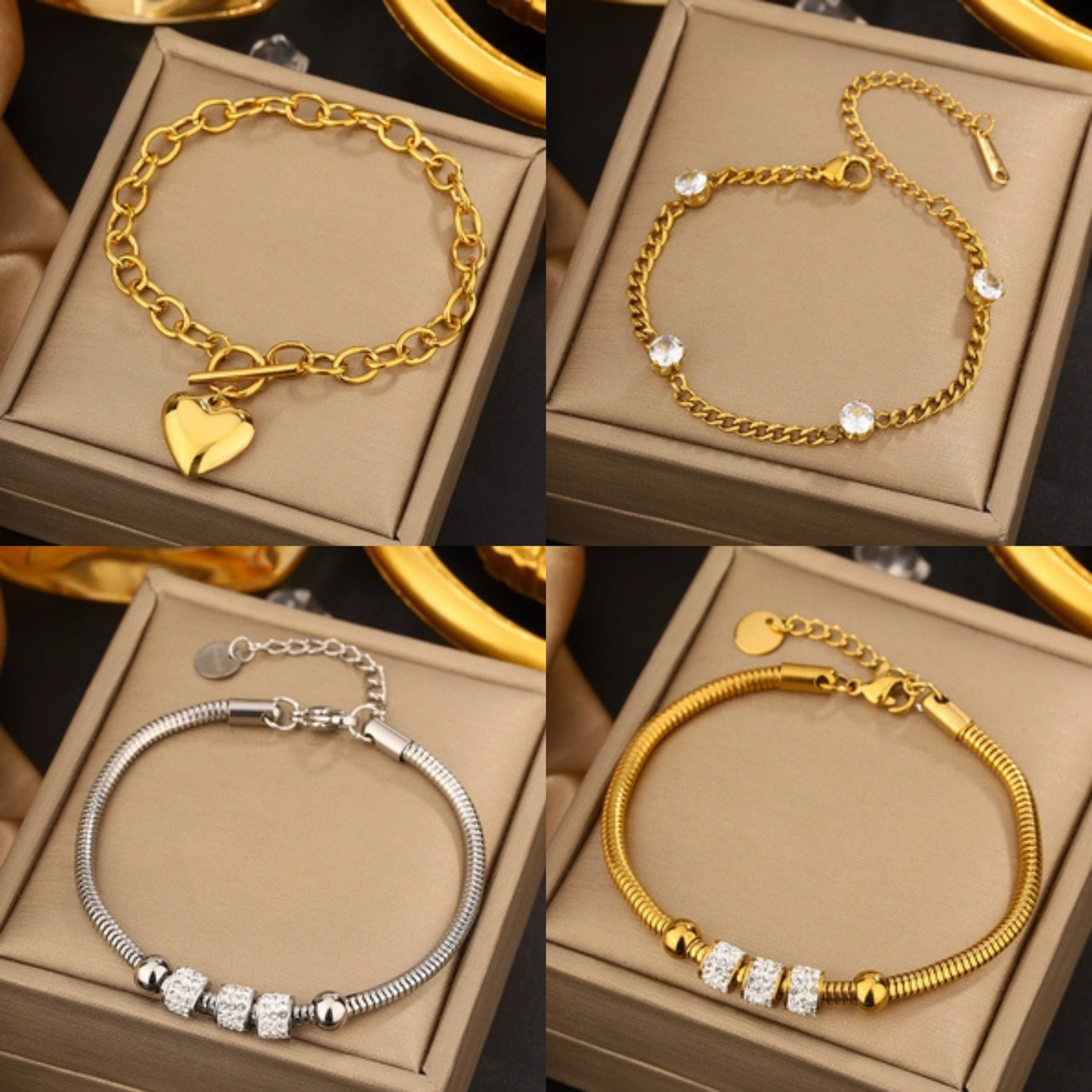 Vintage Stainless Steel Bracelet For Women 18k Gold Plated Hearts