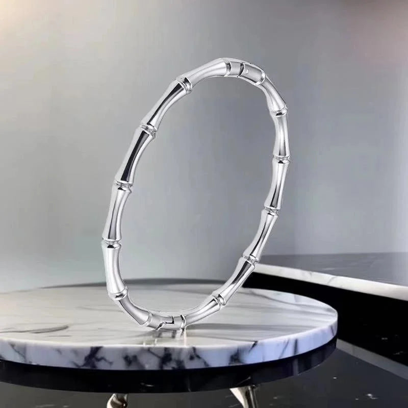 Retro Round Bamboo Titanium Steel C-Shaped Bracelet – Unique Men’s & Women’s Jewelry