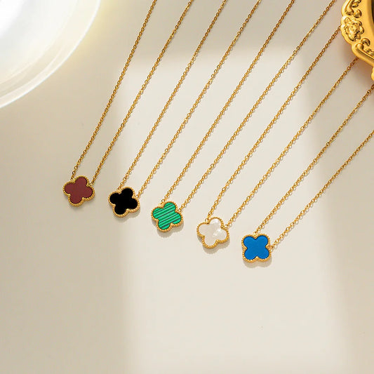 Luxury Stainless Steel Lucky Clover 18K Gold Plated Necklaces – Red, Pink, Black