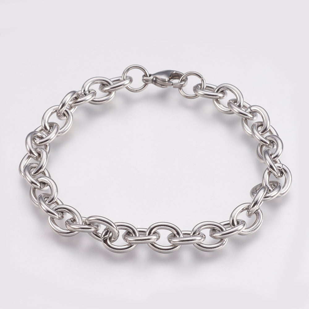 304 Stainless Steel 6mm Cable Chains Bracelets, with Lobster Claw Clasps,